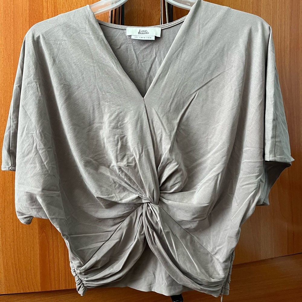 Light Gray Twist Front Blouse